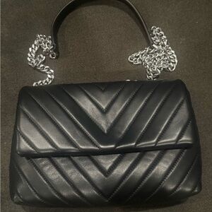 Quince Black leather and Silver Quilted Shoulder Bag
